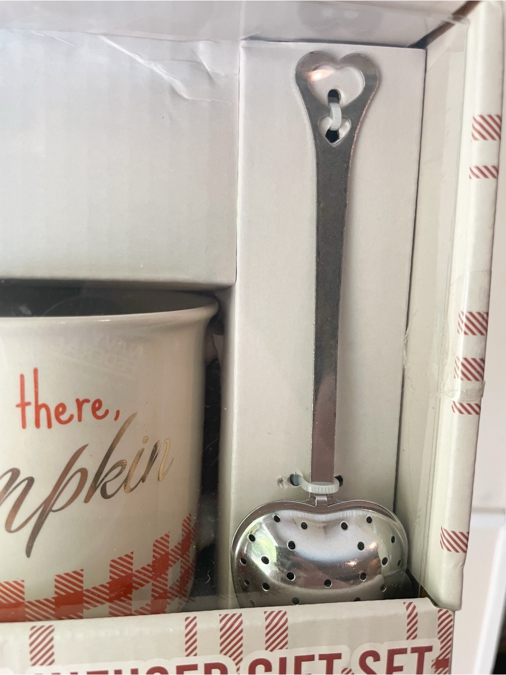 Mug and Tea Infuser Gift Set Plaid Heart - “Hey There, Pumpkin” New in Box - Picture 2 of 7
